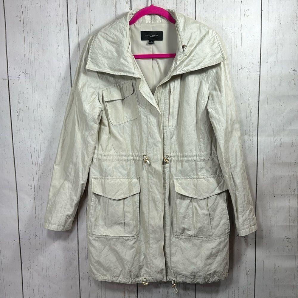 Ann Taylor Ivory Utility Anorak Jacket Drawstring Waist S Minimalist Neutral